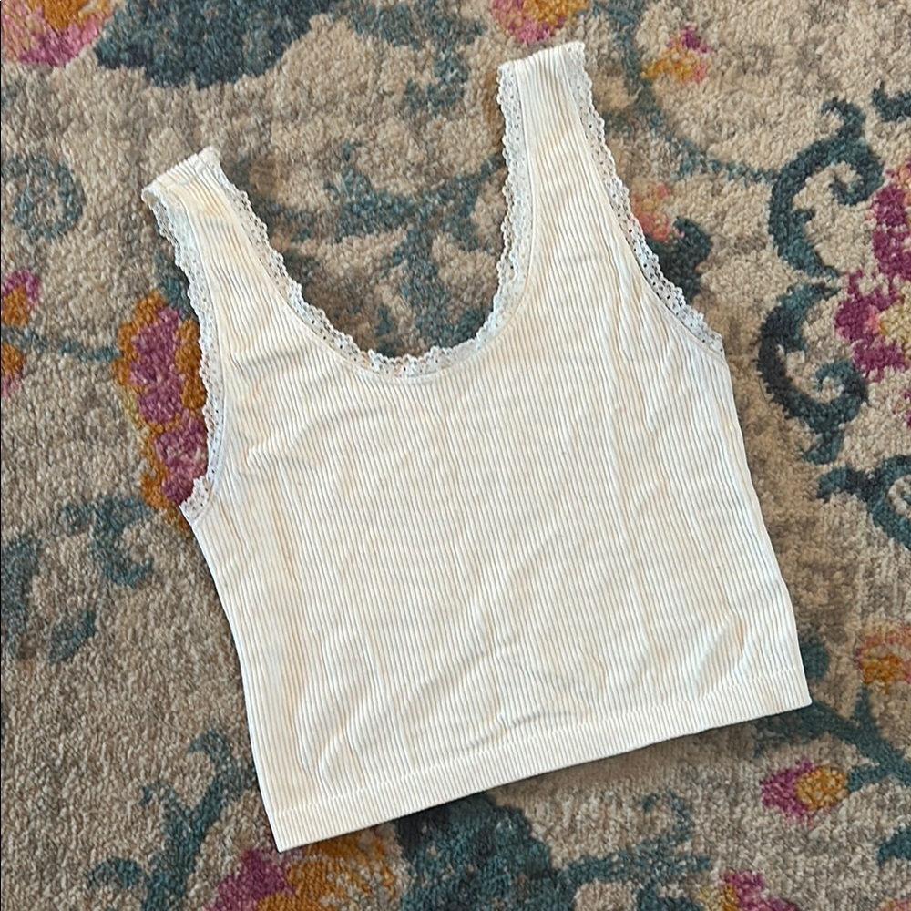 Full Tilt Cream Textured Top with Lace